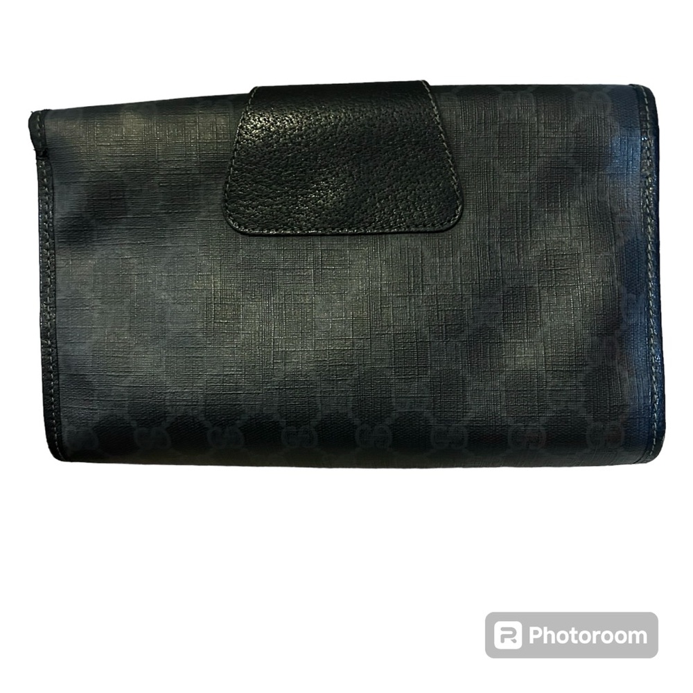Vintage Gucci Sherry Line Black Coated Canvas GG Logo Print Pouch Clutch Bag - Picture 2 of 14